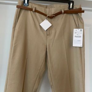 NWT ZARA BASICS KHAKI WITH CUTE BELT. SIZE USA06, EUR 38.
